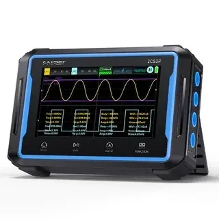 Front-facing handheld automotive diagnostic oscilloscope tool with a waveform displayed on the screen, shown on a white background.